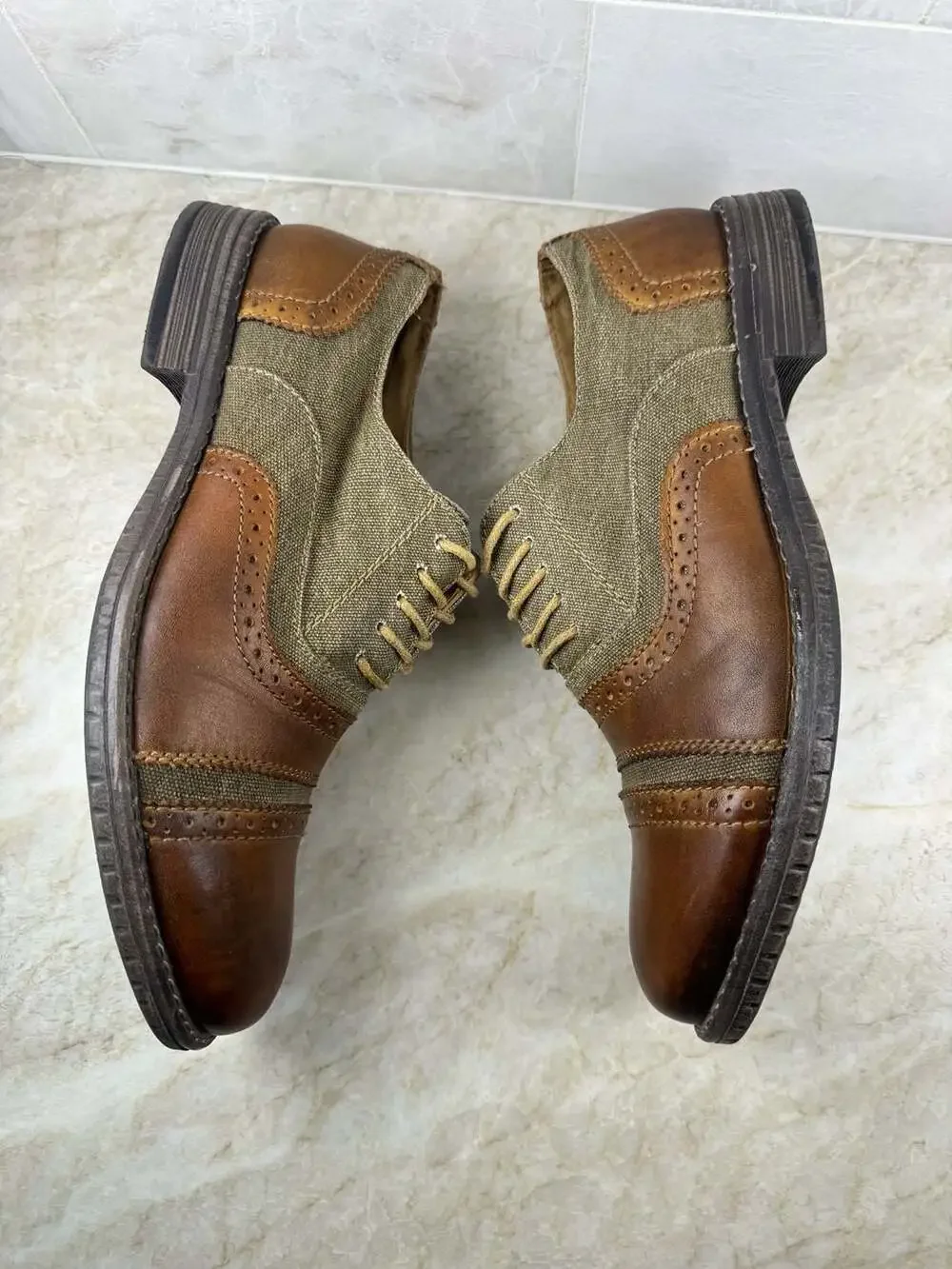 Steve Madden P-Camrin Leather Canvas Oxford Shoes Men’s 8M Brown